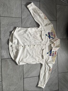 We The Free White Embroidered Jean Jacket